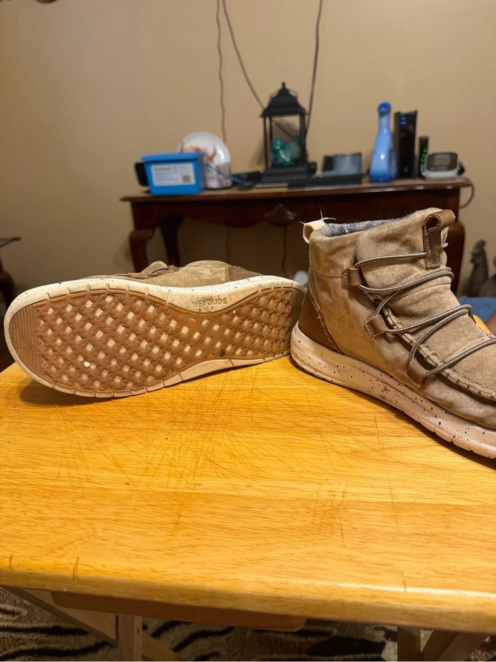 Hey Dude Tan Suede Ankle Booties with White Speckled Sole